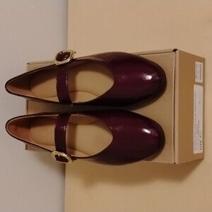 Madewell Remy Mary Jane Flat In Crinkle Patent Deep Plum Size 7 NIB